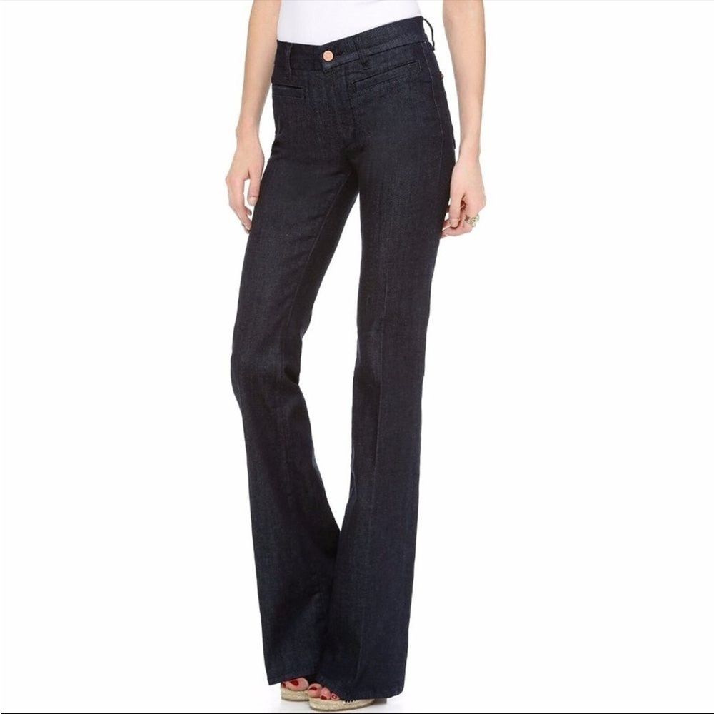 NWT MIH ANTHROPOLOGIE MARRAKESH JEANS MID RISE KICK FLARE RAW DARK BLUE SIZE 25